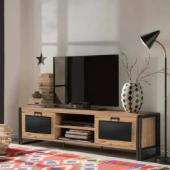 Mobile TV quercia e nero 180x45x50h cm 2 ante - Luban