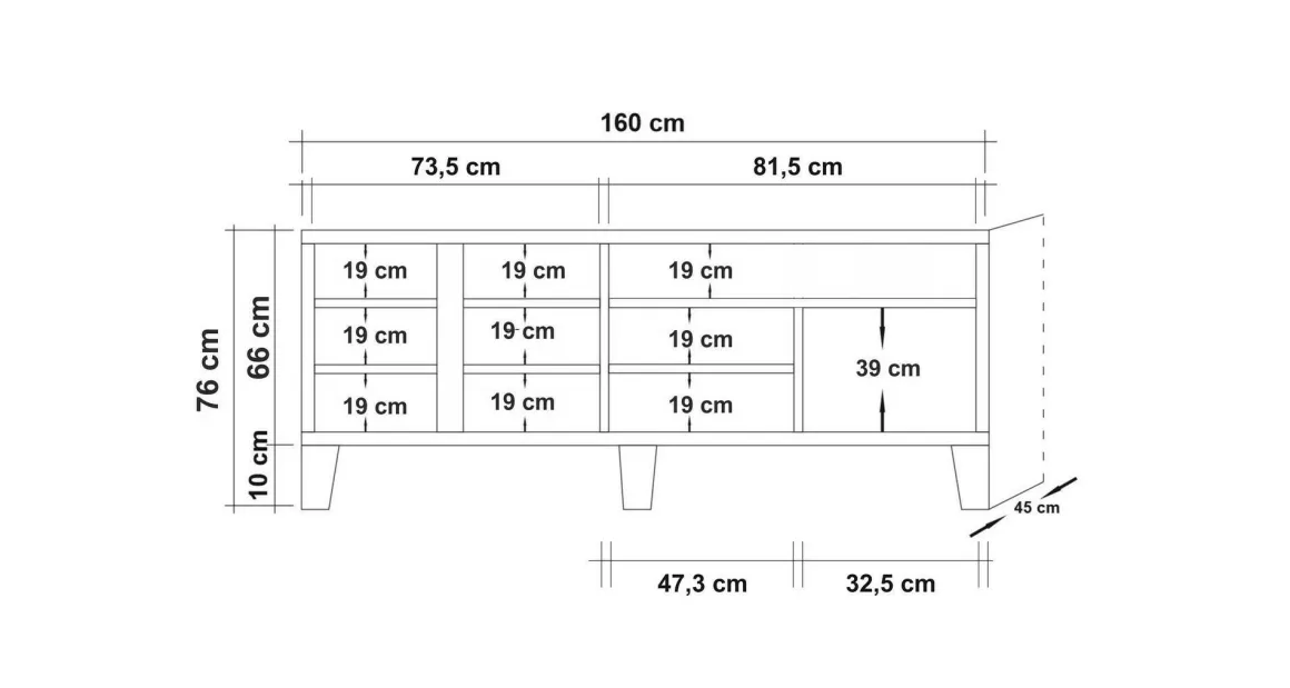 Mobile TV quercia 160x45x76h cm 3 ante e 1 cassetto - Bucarest