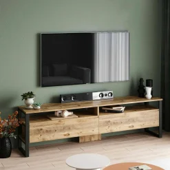 Mobili Porta Tv|Salotto > Dmora Mobile TV quercia 180x35x56h cm 2 ante - Khartum Marrone Quercia