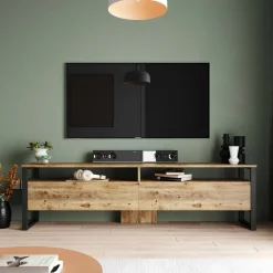 Mobili Porta Tv|Salotto > Dmora Mobile TV quercia 180x35x56h cm 2 ante - Khartum Marrone Quercia