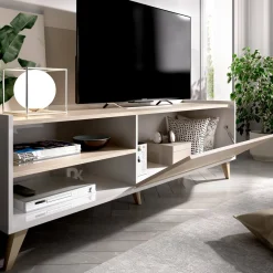 Mobili Porta Tv|Salotto > Dmora Mobile TV rovere e bianco 155x43x47h cm modulabile - Allesia Bianco, Marrone Rovere