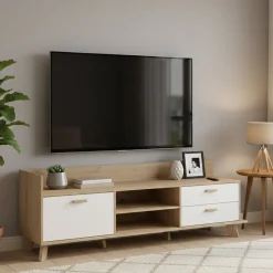 Mobile TV rovere e bianco 181x51x61h cm 2 ante e 1 cassetto - Agathis
