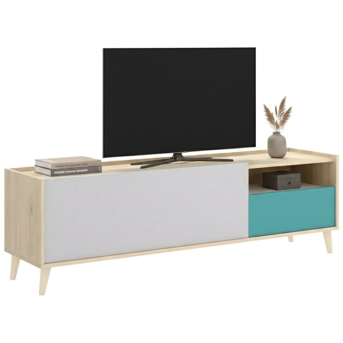 Mobili Porta Tv|Salotto > Dmora Mobile TV rovere e grigio 155x43x47h cm modulabile con 1 cassetto - Axterix Grigio, Marrone Rovere