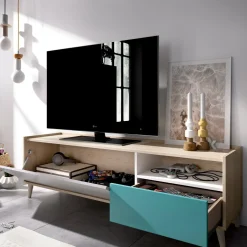 Mobili Porta Tv|Salotto > Dmora Mobile TV rovere e grigio 155x43x47h cm modulabile con 1 cassetto - Axterix Grigio, Marrone Rovere
