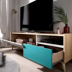 Mobili Porta Tv|Salotto > Dmora Mobile TV rovere e grigio 155x43x47h cm modulabile con 1 cassetto - Axterix Grigio, Marrone Rovere