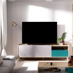 Mobili Porta Tv|Salotto > Dmora Mobile TV rovere e grigio 155x43x47h cm modulabile con 1 cassetto - Axterix Grigio, Marrone Rovere