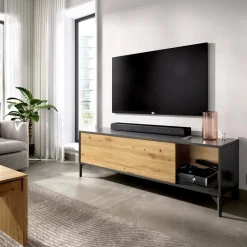 Mobili Porta Tv|Salotto > Dmora Mobile TV rovere nodi e antracite 132x38x44h cm modulabile - Porcia Nero Antracite, Marrone Rovere Nodi