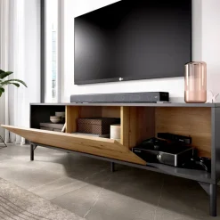 Mobili Porta Tv|Salotto > Dmora Mobile TV rovere nodi e antracite 132x38x44h cm modulabile - Porcia Nero Antracite, Marrone Rovere Nodi