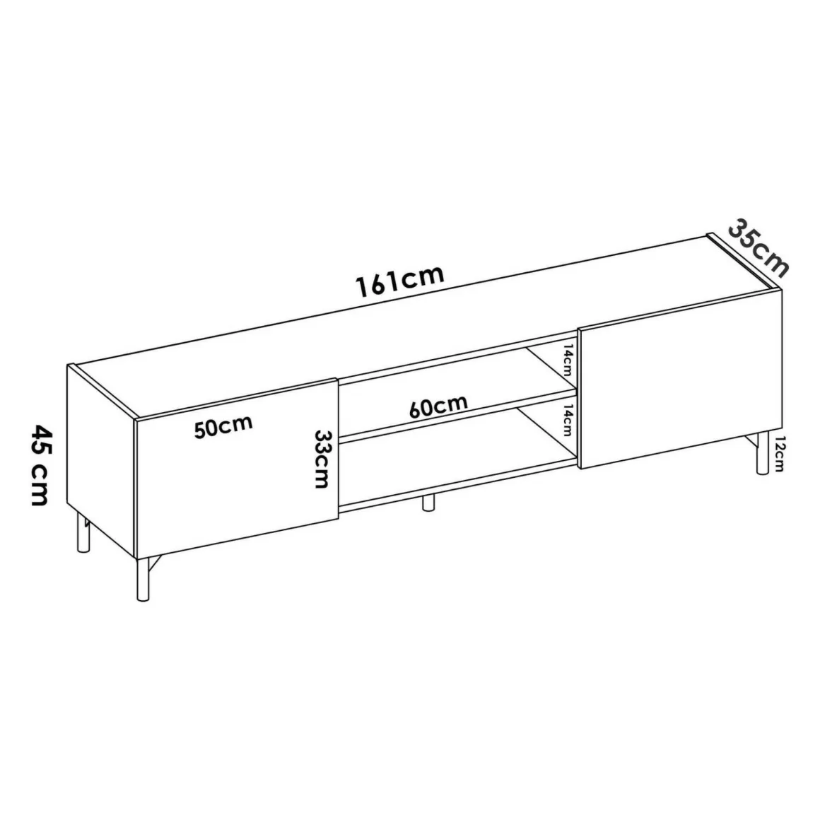 Mobile TV rovere nodi e antracite 161x35x45h cm 2 ante - Arya
