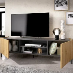 Mobile TV rovere nodi e antracite 161x35x45h cm 2 ante - Arya