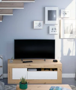 Salotto > Dmora Mobile TV rovere nodi e bianco 139x42x53h cm 2 ante - Kunzite Bianco, Marrone Rovere Nodi