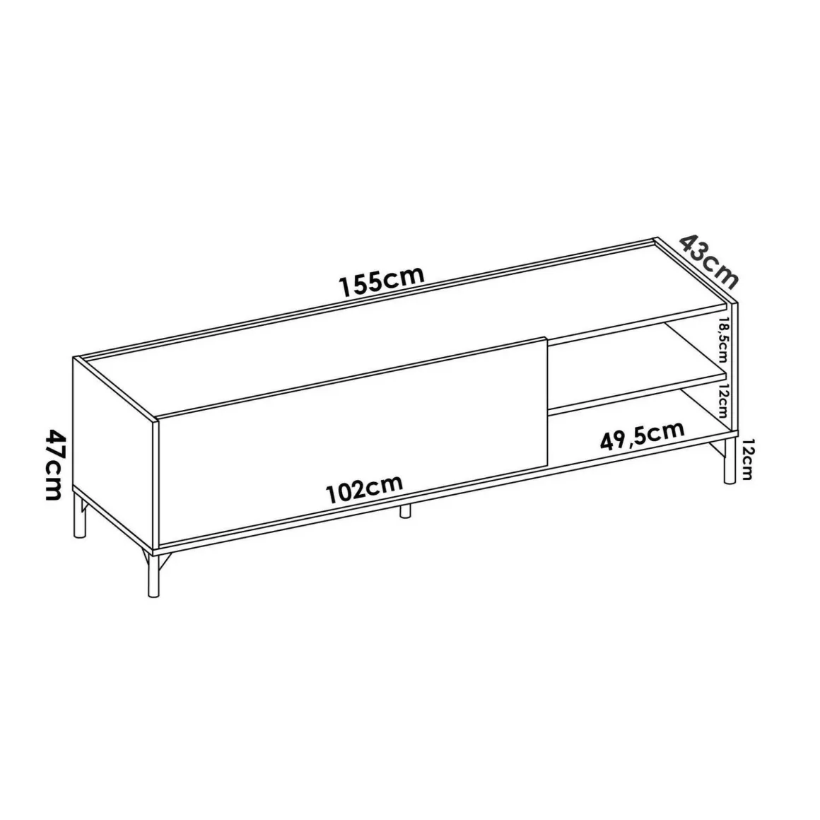 Mobile TV rovere nodi 155x43x47h cm modulabile - Allesia