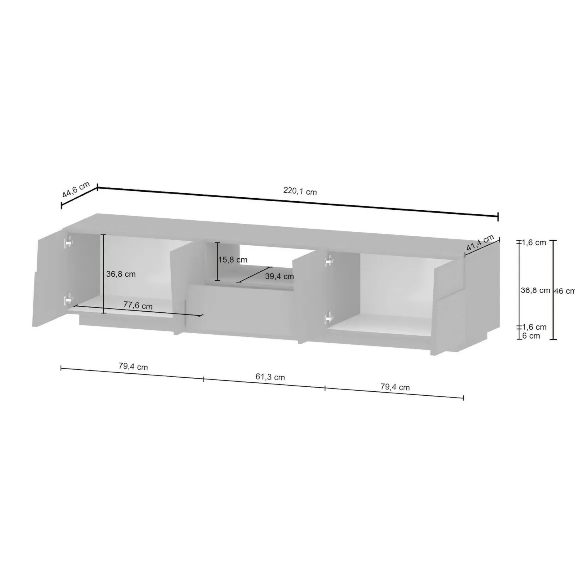 Mobile TV rovere 220x44x46h cm 4 ante e 1 cassetto - Maestrale