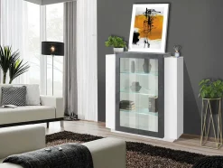 Cucina|Salotto > Dmora Mobile vetrina 2 ante 120x45x115h cm bianco lucido e ardesia - Austino Grigio Ardesia, Bianco Lucido