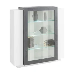 Cucina|Salotto > Dmora Mobile vetrina 2 ante 120x45x115h cm bianco lucido e ardesia - Austino Grigio Ardesia, Bianco Lucido