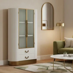 Vetrine > Dmora Mobile vetrina 2 ante 85x40x160h cm bianco e marrone - Sable Marrone, Bianco
