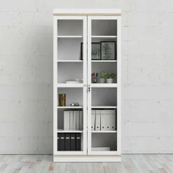 Mobile vetrina 2 ante 88x36x200h cm bianco e quercia - Axinte