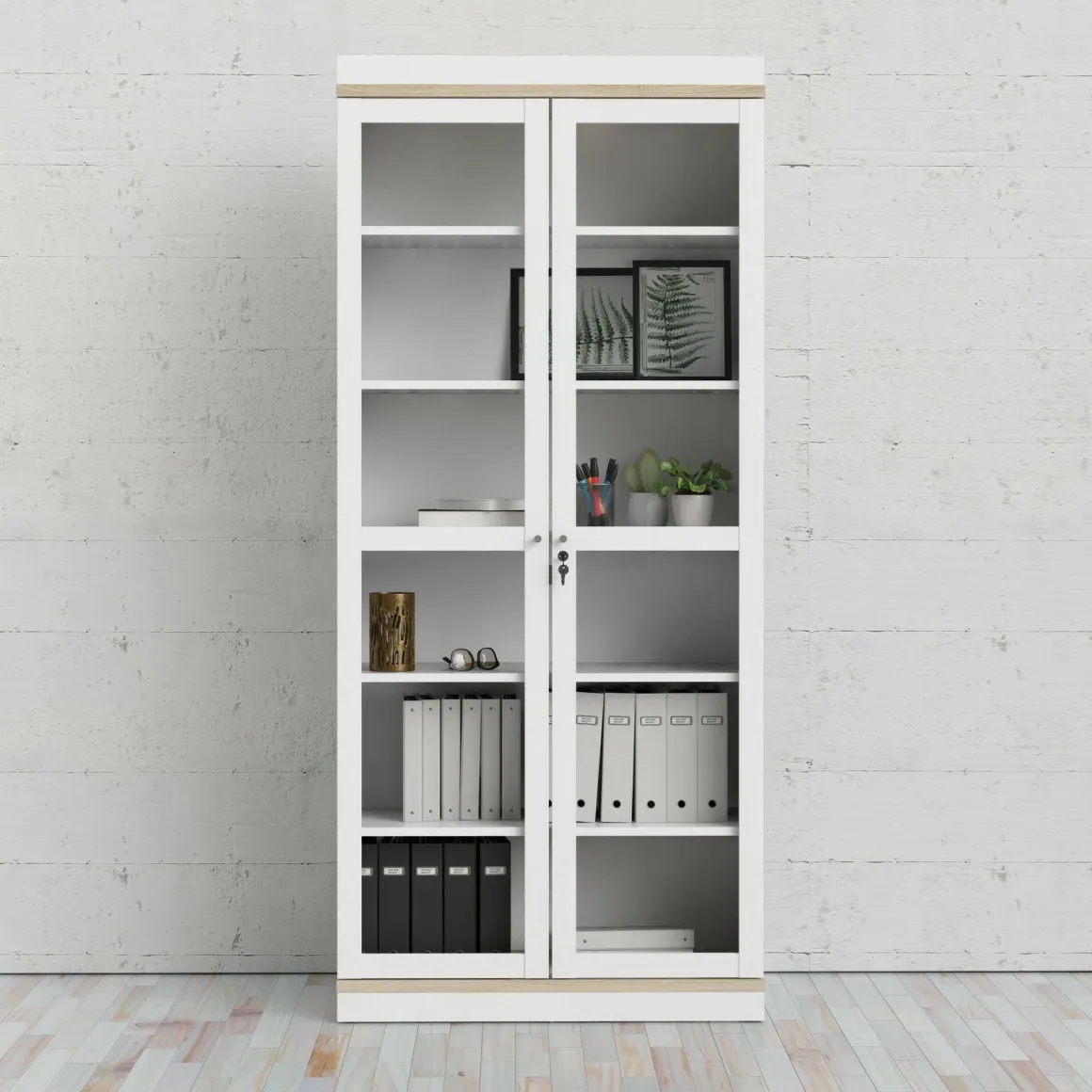 Mobile vetrina 2 ante 88x36x200h cm bianco e quercia - Axinte