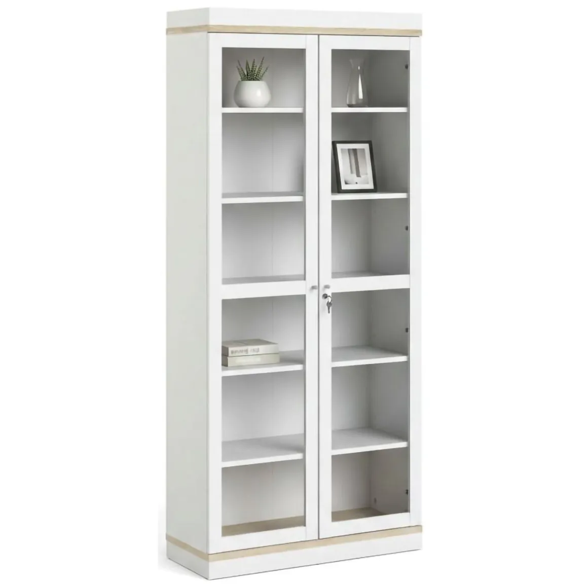 Mobile vetrina 2 ante 88x36x200h cm bianco e quercia - Axinte