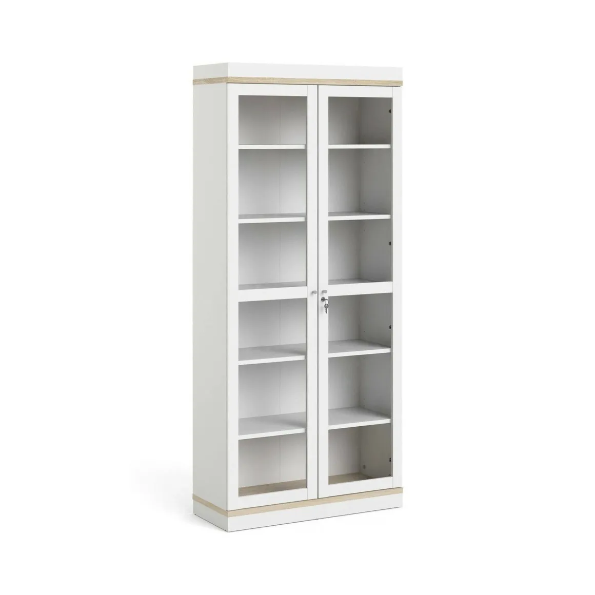 Mobile vetrina 2 ante 88x36x200h cm bianco e quercia - Axinte