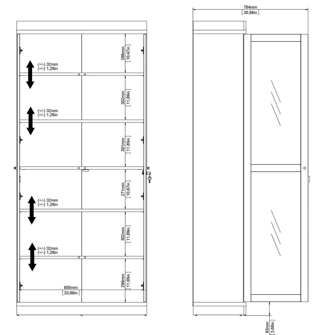 Mobile vetrina 2 ante 88x36x200h cm bianco e quercia - Axinte