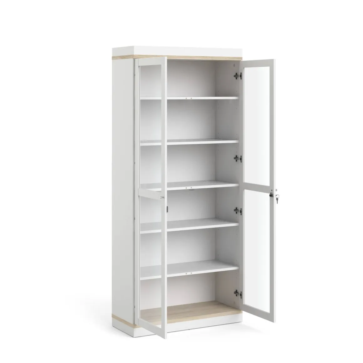 Mobile vetrina 2 ante 88x36x200h cm bianco e quercia - Axinte