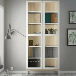 Mobile vetrina 2 ante 88x36x202h cm bianco e quercia - Hudhud