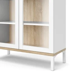 Mobile vetrina 2 ante 88x36x202h cm bianco e quercia - Hudhud