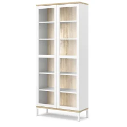 Mobile vetrina 2 ante 88x36x202h cm bianco e quercia - Hudhud