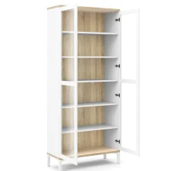 Mobile vetrina 2 ante 88x36x202h cm bianco e quercia - Hudhud