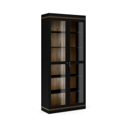 Vetrine > Dmora Mobile vetrina 2 ante 88x36x200h cm nero e noce - Axinte Marrone, Nero Noce