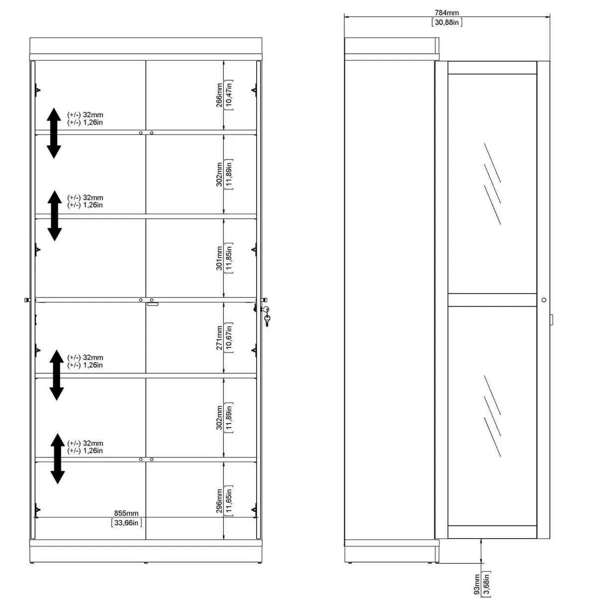 Vetrine > Dmora Mobile vetrina 2 ante 88x36x200h cm nero e noce - Axinte Marrone, Nero Noce