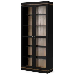Vetrine > Dmora Mobile vetrina 2 ante 88x36x200h cm nero e noce - Axinte Marrone, Nero Noce