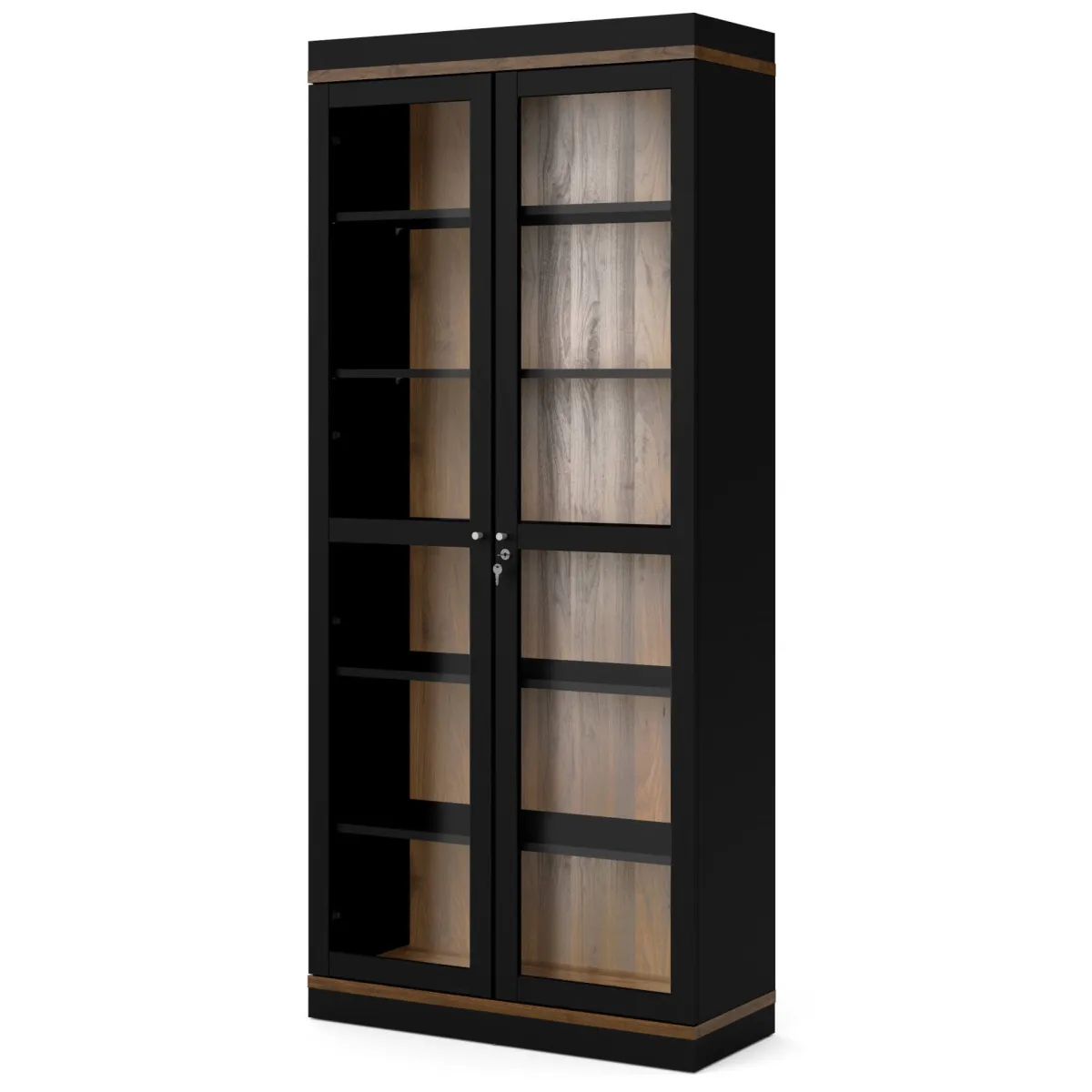 Vetrine > Dmora Mobile vetrina 2 ante 88x36x200h cm nero e noce - Axinte Marrone, Nero Noce