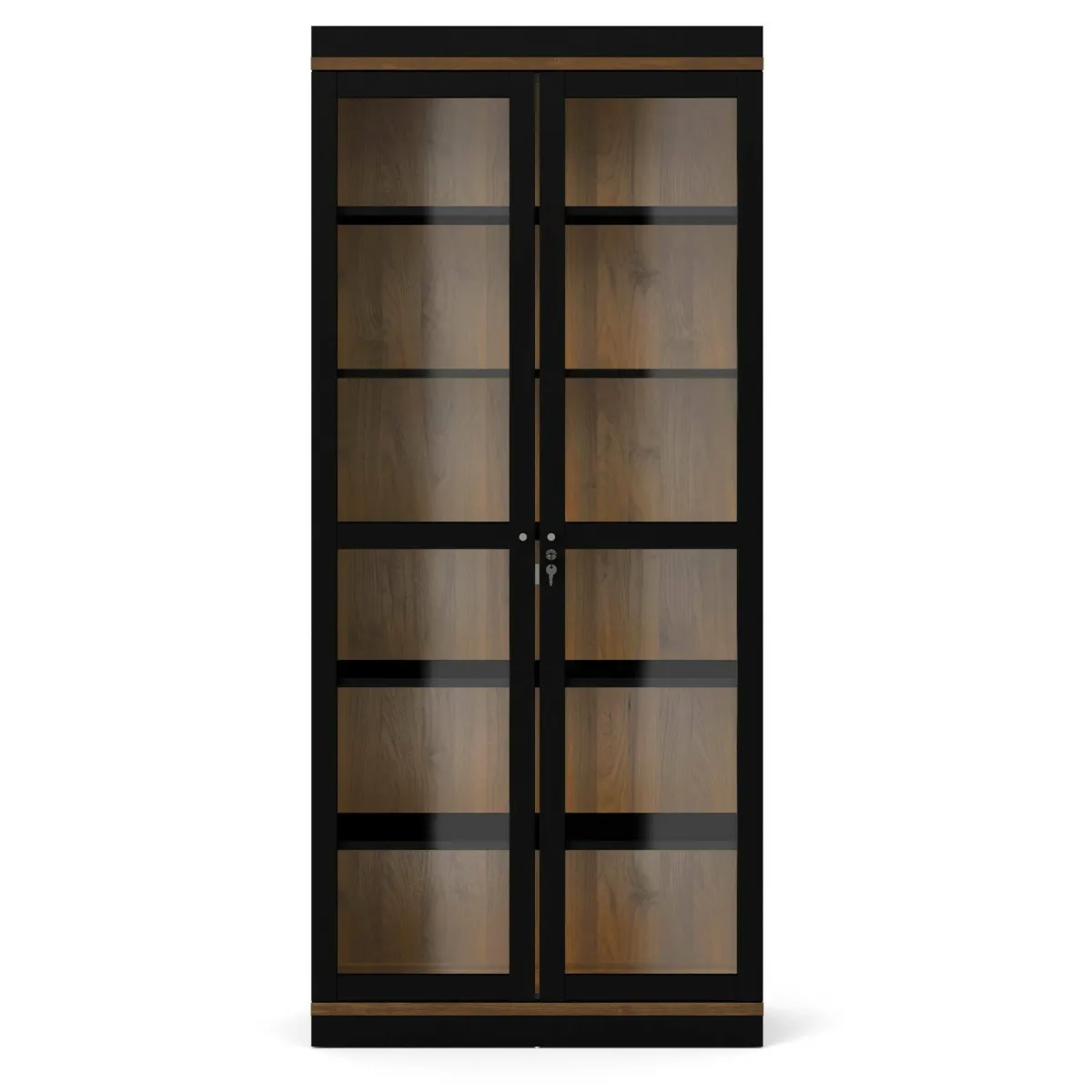 Vetrine > Dmora Mobile vetrina 2 ante 88x36x200h cm nero e noce - Axinte Marrone, Nero Noce