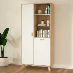 Vetrine > Dmora Mobile vetrina 2 ante 88x39x188h cm rovere e bianco - Mirinae Bianco, Marrone Rovere