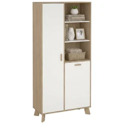 Vetrine > Dmora Mobile vetrina 2 ante 88x39x188h cm rovere e bianco - Mirinae Bianco, Marrone Rovere
