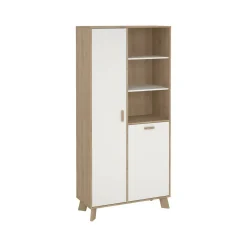 Vetrine > Dmora Mobile vetrina 2 ante 88x39x188h cm rovere e bianco - Mirinae Bianco, Marrone Rovere