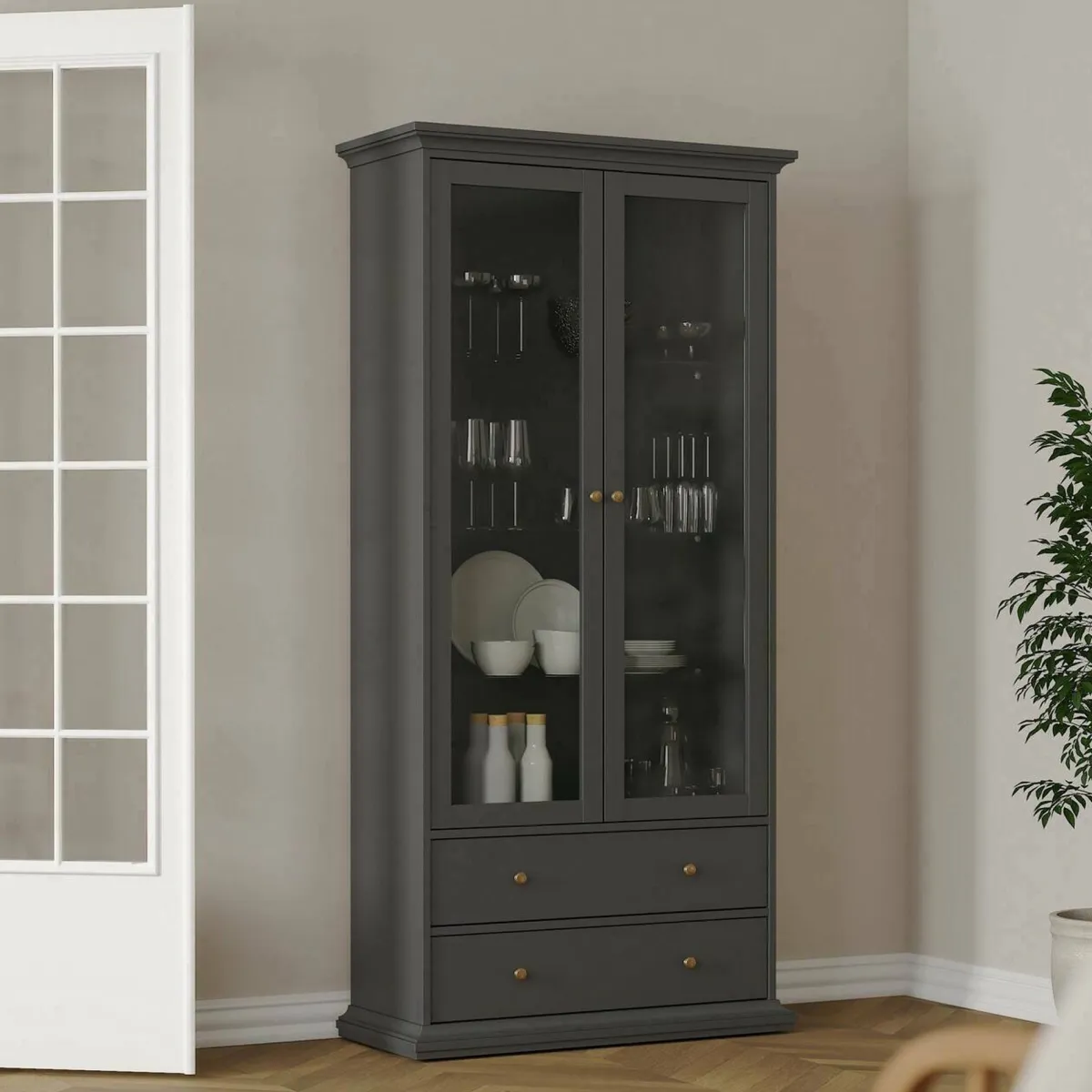Vetrine > Dmora Mobile vetrina cucina classico 2 ante 96x41x200h cm - Honore Grigio