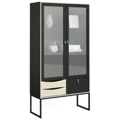 Mobile vetrina industrial 2 ante 98x40x189h cm nero e quercia - Barbata