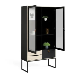 Mobile vetrina industrial 2 ante 98x40x189h cm nero e quercia - Barbata