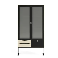 Mobile vetrina industrial 2 ante 98x40x189h cm nero e quercia - Barbata