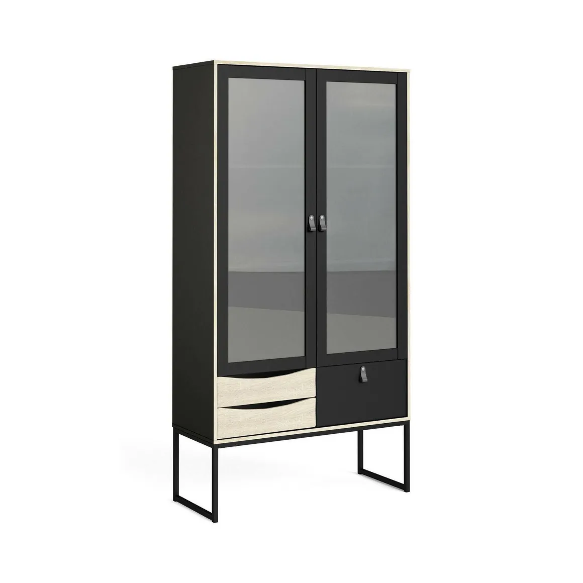 Mobile vetrina industrial 2 ante 98x40x189h cm nero e quercia - Barbata