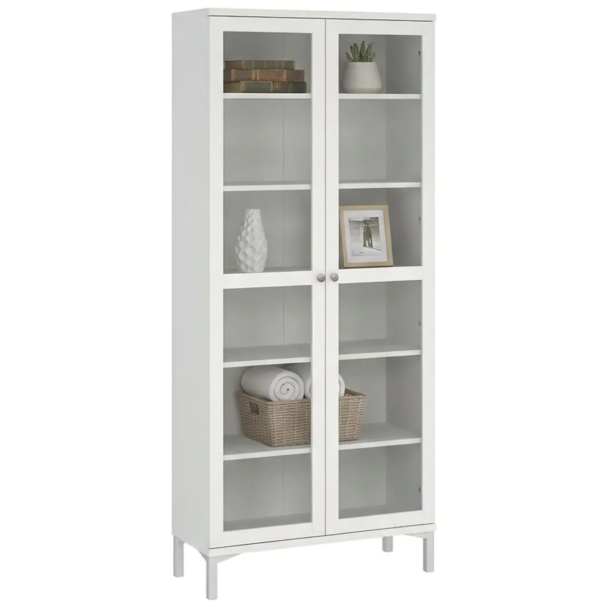 Vetrine > Dmora Mobile vetrina luminoso 2 ante 88x36x202h cm - Wutip Bianco