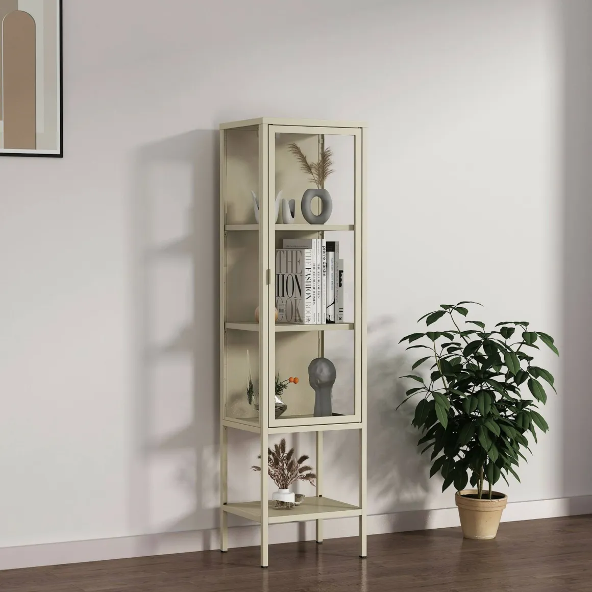 Mobile vetrina minimal in metallo 42x35x160h cm panna - Laces