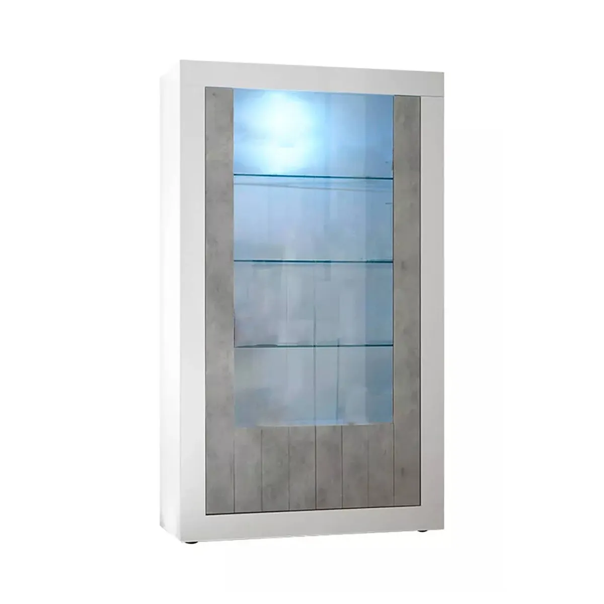 Vetrine > Dmora Mobile vetrina moderno 2 ante 110x42x190h cm bianco lucido e cemento - Alabama Grigio Cemento, Bianco Lucido