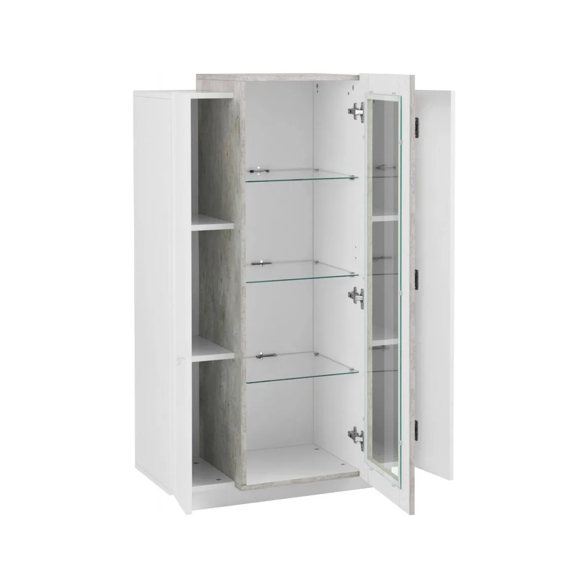 Mobile vetrina salotto 3 ante 80x38x121h cm bianco lucido e cemento - Ablaze