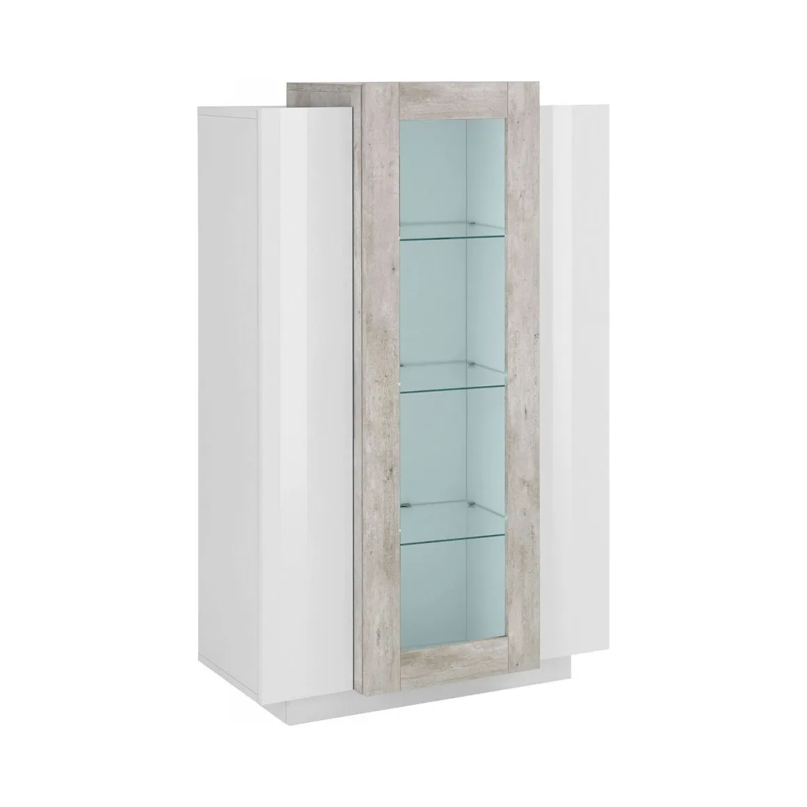 Mobile vetrina salotto 3 ante 80x38x121h cm bianco lucido e cemento - Ablaze