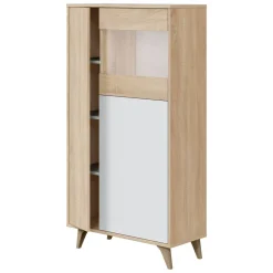 Vetrine|Cucina > Dmora Mobile vetrina soggiorno 3 ante 77x33x142h cm rovere e bianco - Altavista Bianco, Marrone Rovere