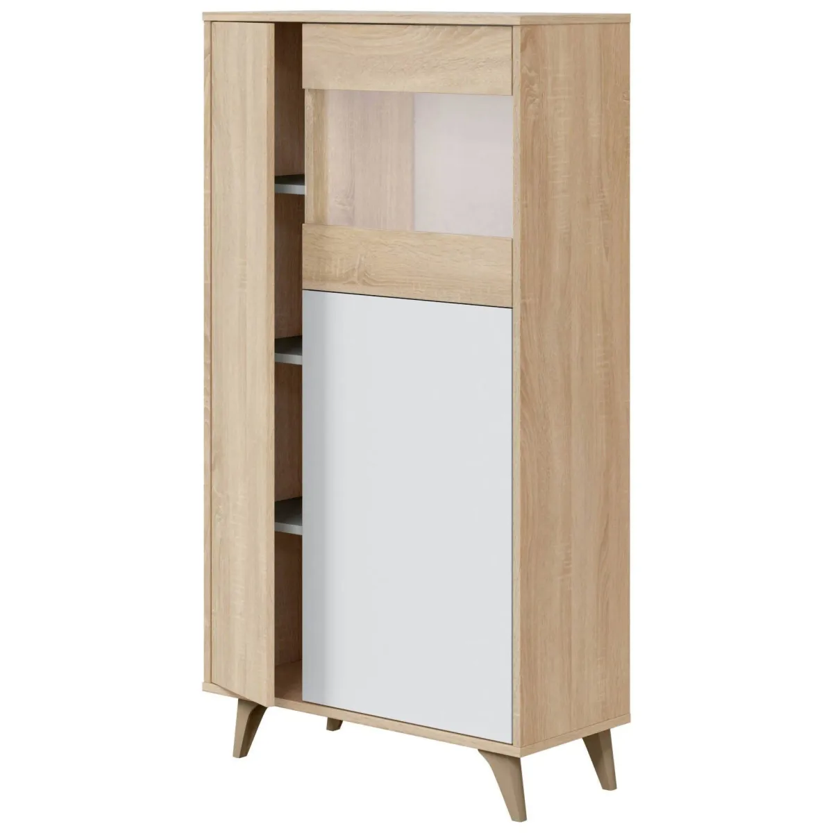 Vetrine|Cucina > Dmora Mobile vetrina soggiorno 3 ante 77x33x142h cm rovere e bianco - Altavista Bianco, Marrone Rovere
